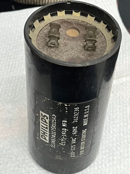 Philips 1175-1410MFD 110V motor start capacitor with two connection terminals for electrical circuits