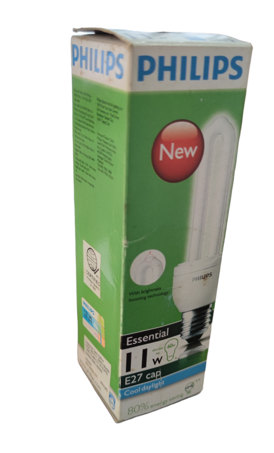 Philips 11W CFL Bulb E27 Daylight 6500K compact fluorescent light bulb in green packaging