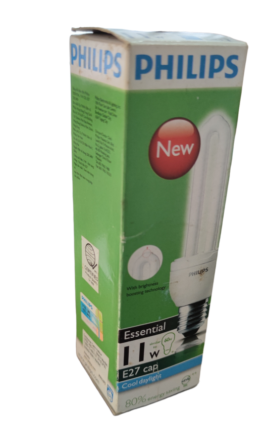 Philips 11W CFL Bulb E27 Daylight 6500K compact fluorescent light bulb in green packaging