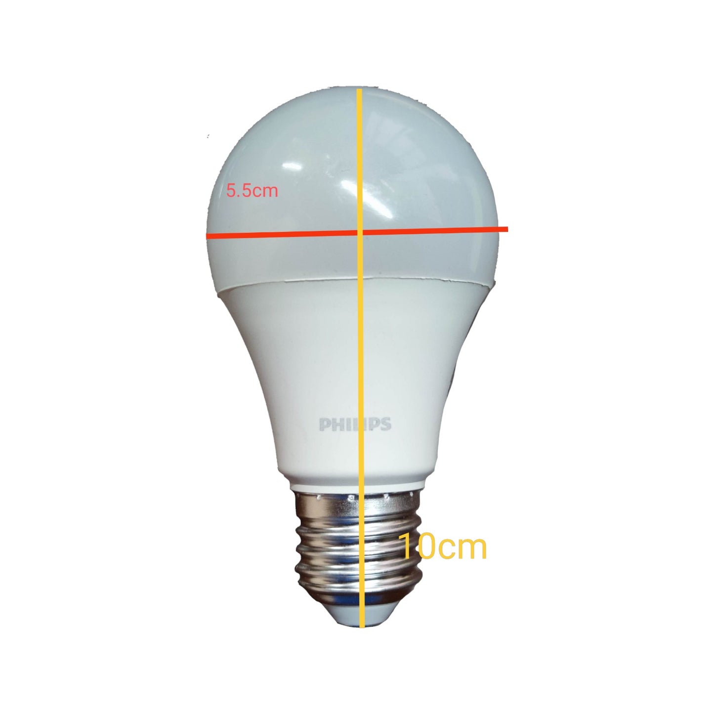 Philips 11W LED bulb E27 220V with a sleek design measuring 10cm in height and 5.5cm in diameter