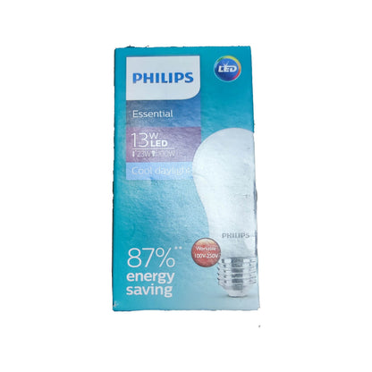 Philips 13W LED bulb daylight 6500K 220V packed in a blue box highlighting energy savings