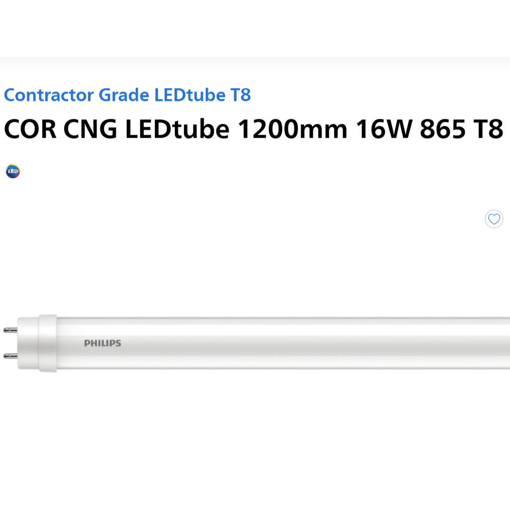 Philips 16W T8 LED tube light in white with 1200mm length for energy-efficient lighting