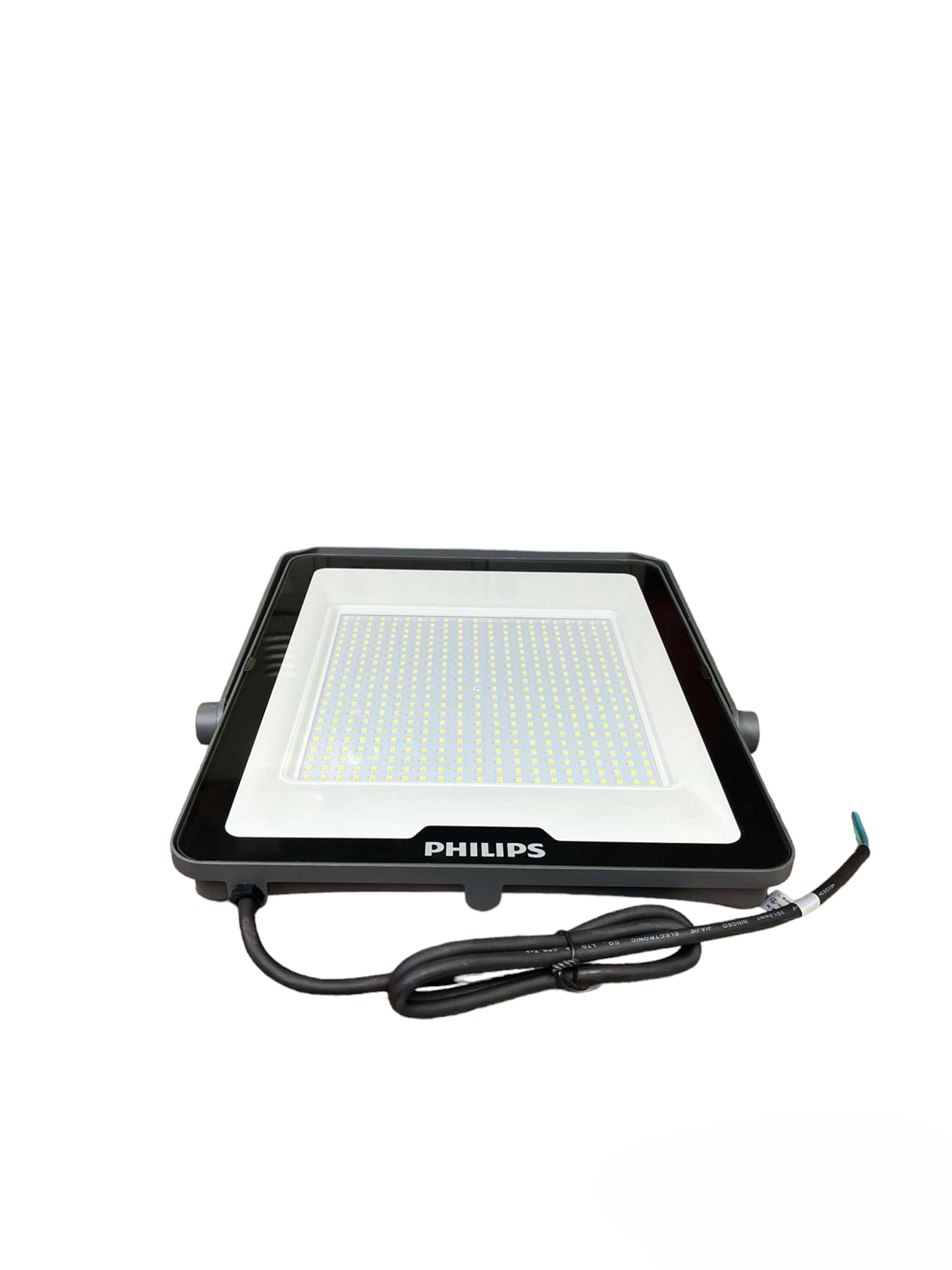 Philips 200W LED flood light outdoor lighting with black frame and connected power cable
