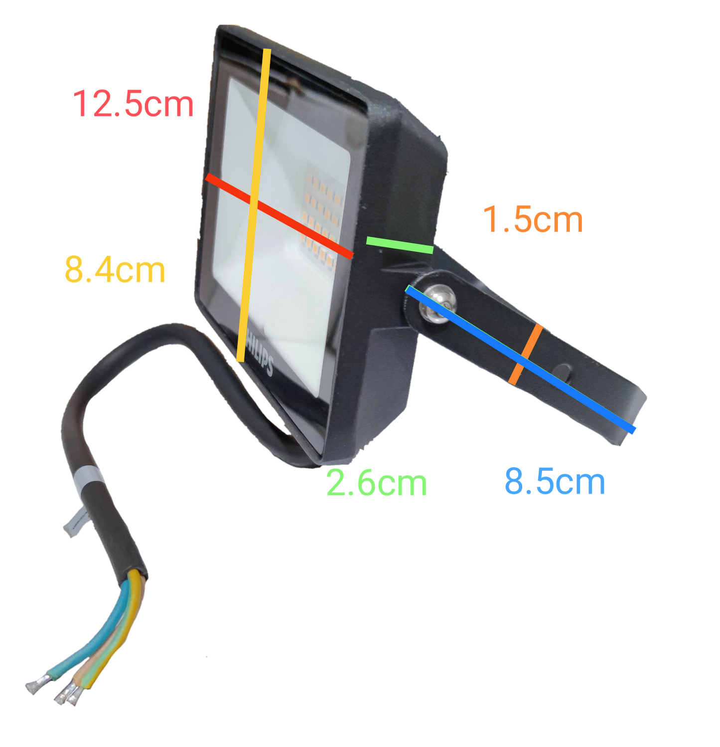Philips 20W LED floodlight 220V 6500K Cool White with dimensions and wiring for outdoor lighting