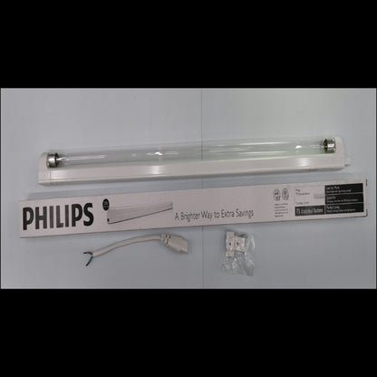 Philips 28W T5 UV-C germicidal tube with packaging and mounting accessories for effective sterilization
