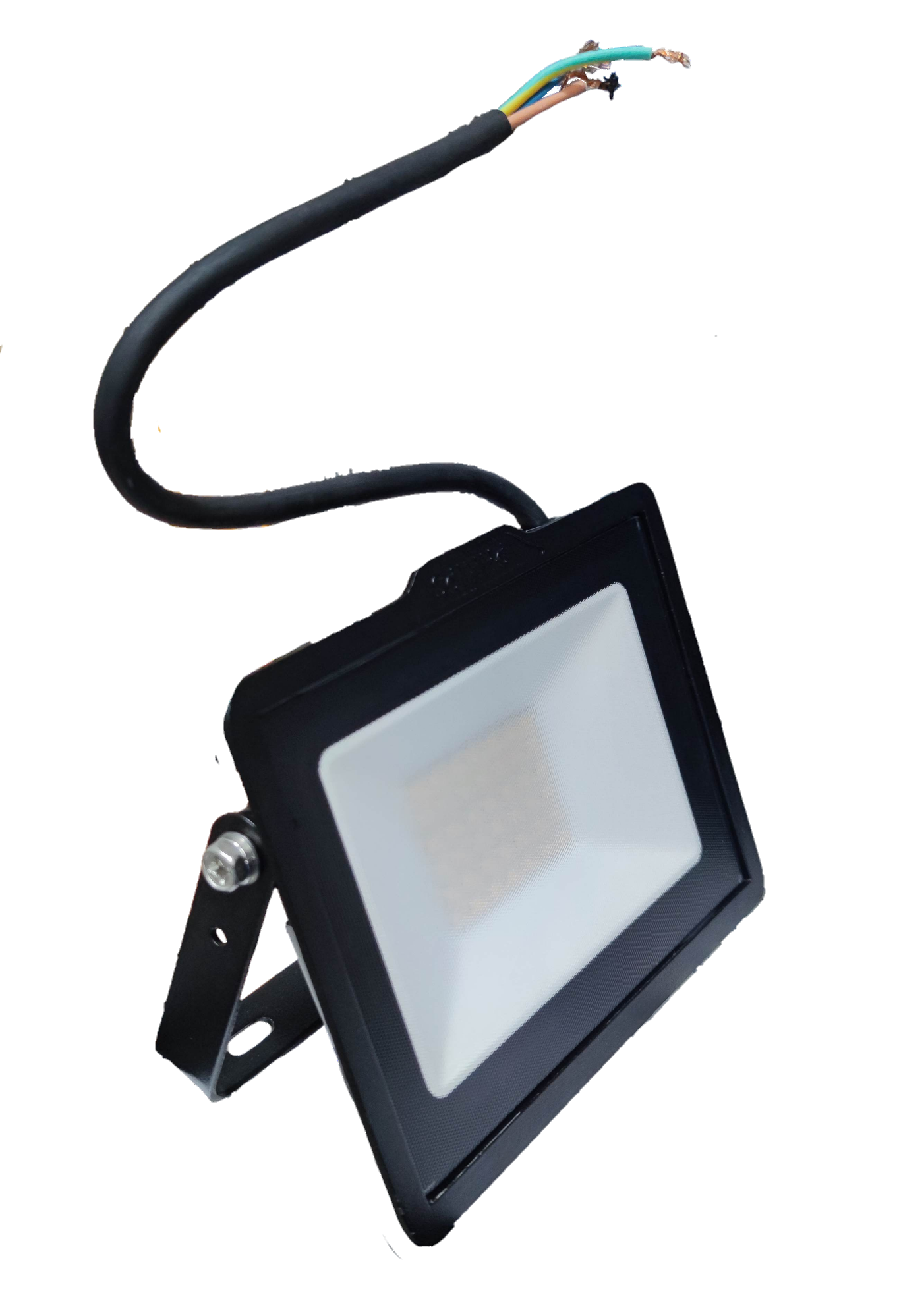 Philips 30W LED Floodlight 220V 3000K black outdoor lighting fixture with mounting bracket and exposed wiring