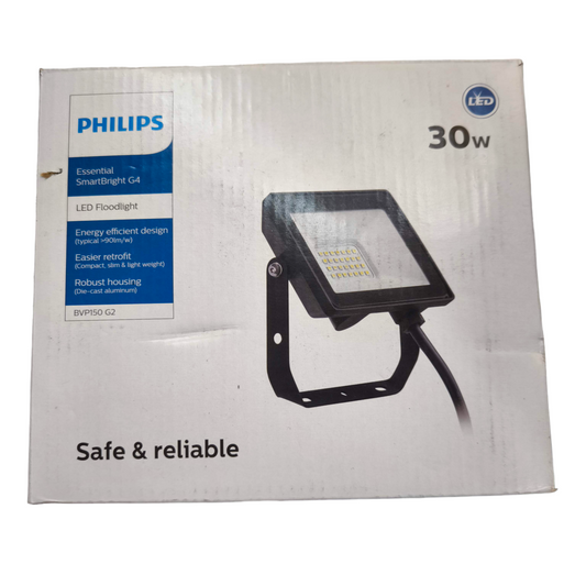 Philips 30W outdoor LED floodlight 220V in black with energy efficient design and robust housing