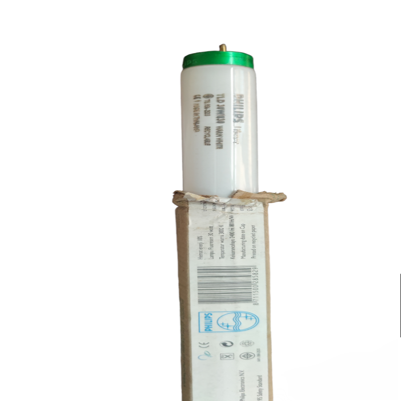 Philips 30W T-8 Fluorescent Tube compact fluorescent bulb with green end cap in packaging