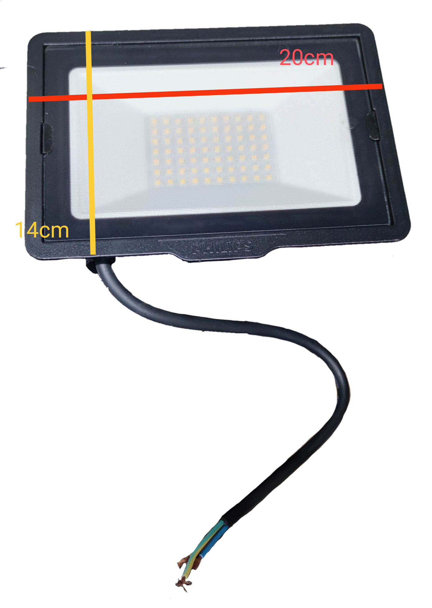 Philips 50W LED Floodlight 220V 4000K for outdoor lighting with black casing and exposed wires