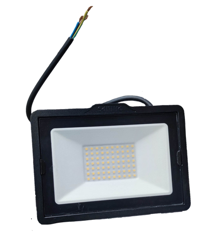 Philips 50W LED Floodlight 220V 4000K black outdoor lighting with exposed wiring
