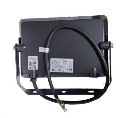 Back view of Philips 50W LED floodlight 6500K Cool White with cable and mounting bracket for outdoor use