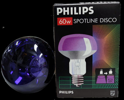 Philips 60W violet spotlight bulb with disco light effect and packaging box