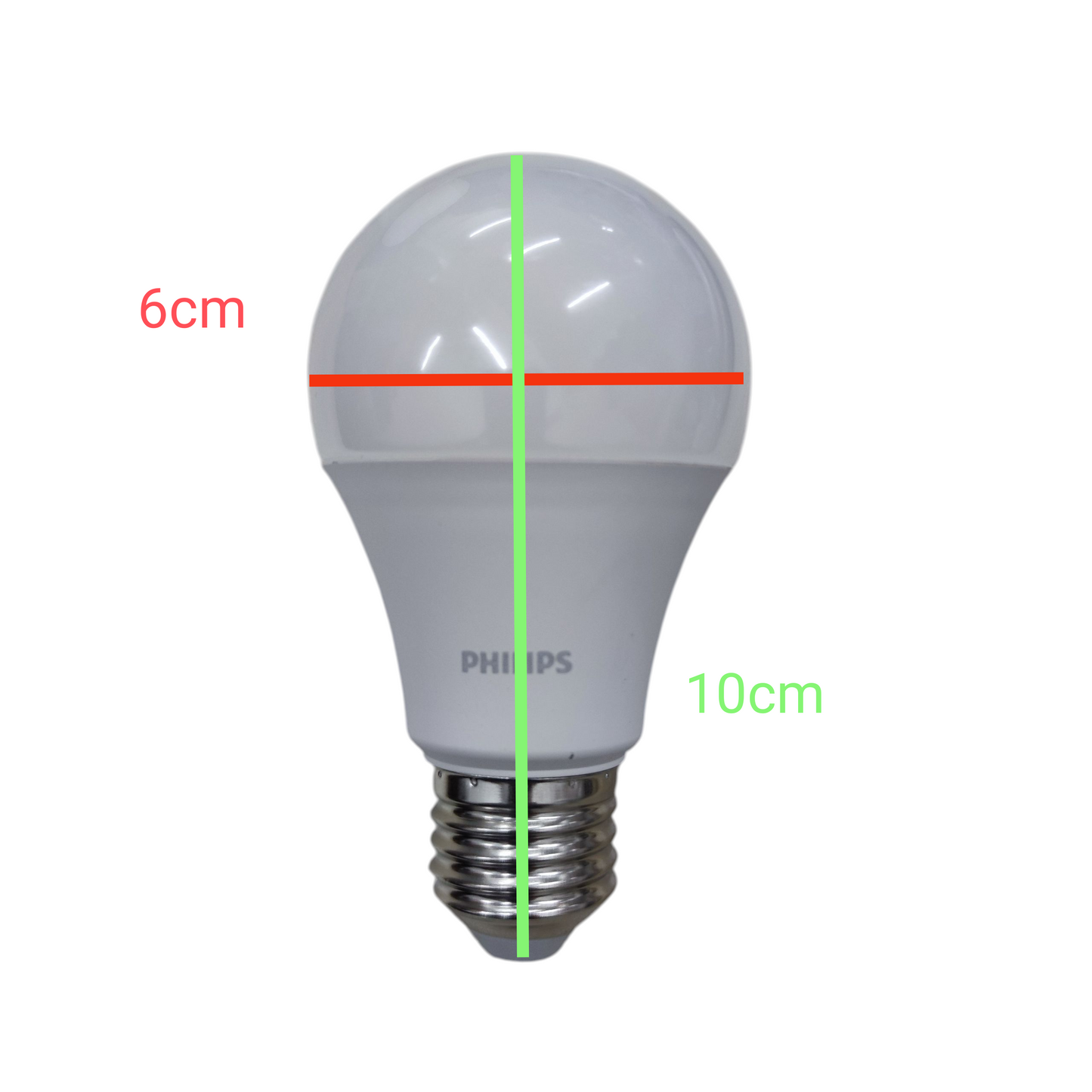 Philips E27 LED bulb 3000K Essential Series with a round design, dimensions 6cm x 10cm