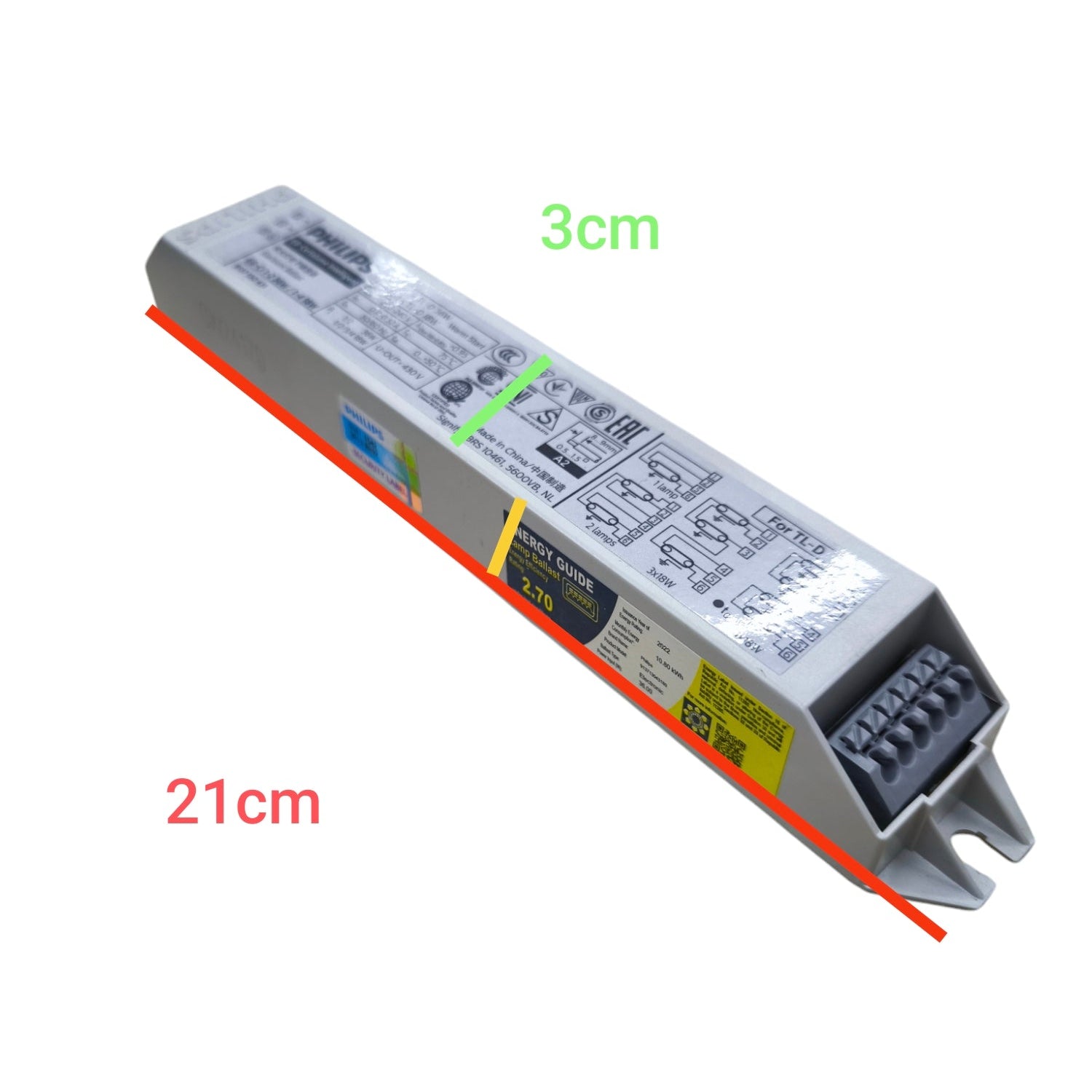 Philips electronic ballast 220V for lighting installation with compact rectangular design and wiring terminals