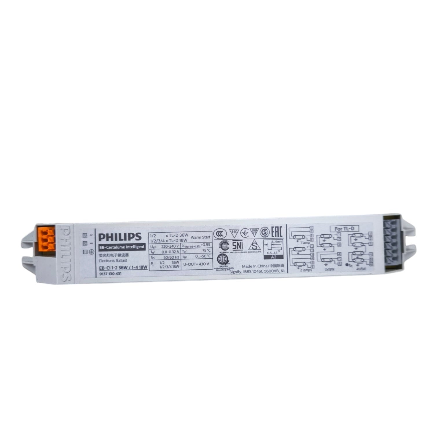 Philips electronic ballast 220V for lighting installation and accessories with detailed specifications