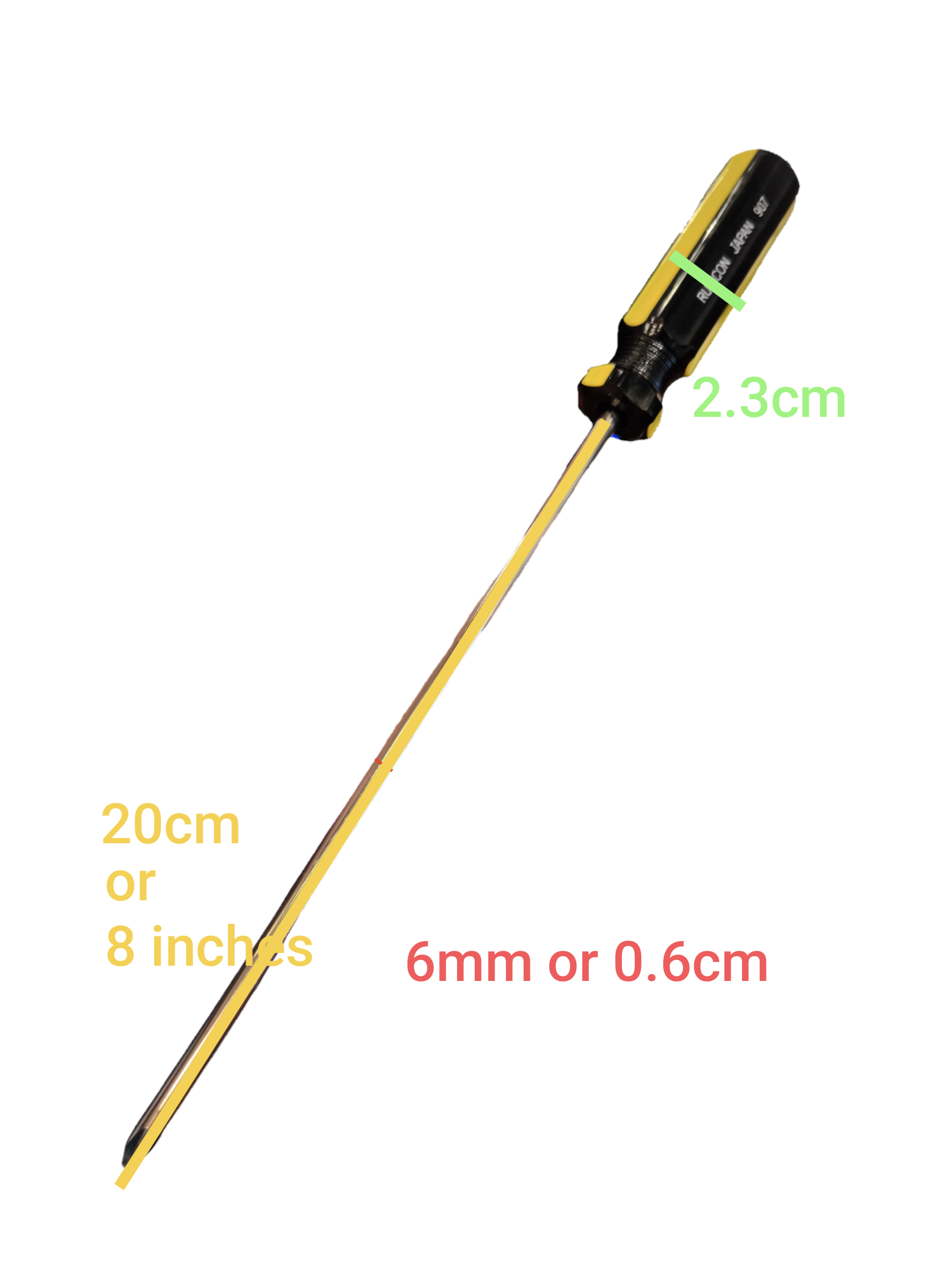 Rubicon Philips Head Screw Driver 907 200mm-6mm with yellow shaft and black handle