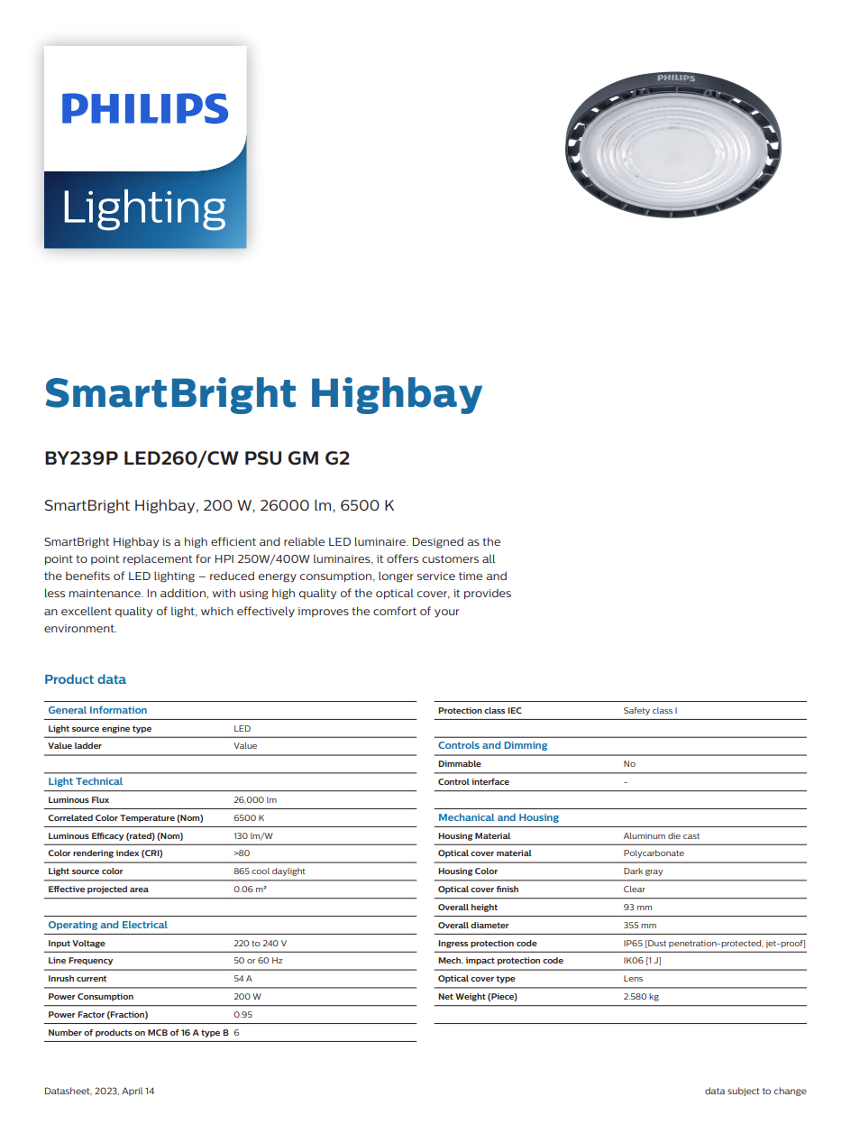 Philips LED high bay light 200W UFO Cool White high lumen industrial ceiling fixture