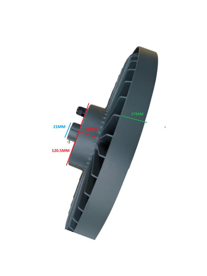 Side view of Philips LED high bay light 200W UFO Cool White showing detailed dimensions and cooling fins