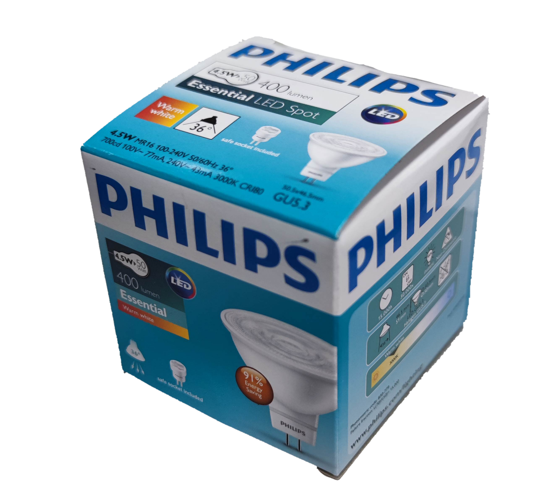 Philips MR16 LED bulb 4.5W warm white Essential LED Spot in retail box