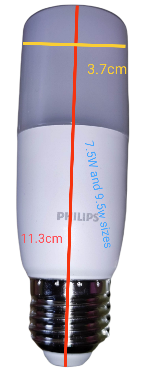 Philips warm white E27 LED bulb 220V measuring 11.3cm by 3.7cm for energy-efficient lighting