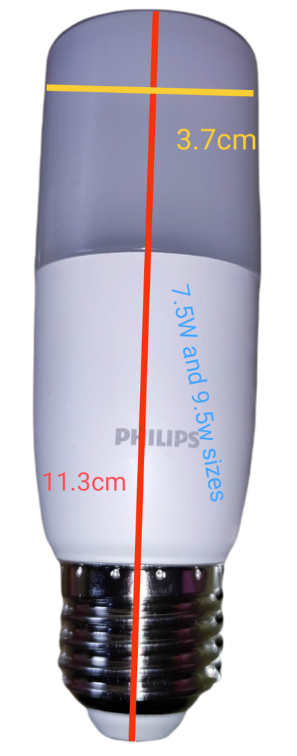 Philips warm white E27 LED bulb 220V measuring 11.3cm by 3.7cm for energy-efficient lighting