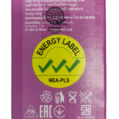 Philips warm white LED bulb 3000K Eye Comfort packaging with energy efficiency label and product details