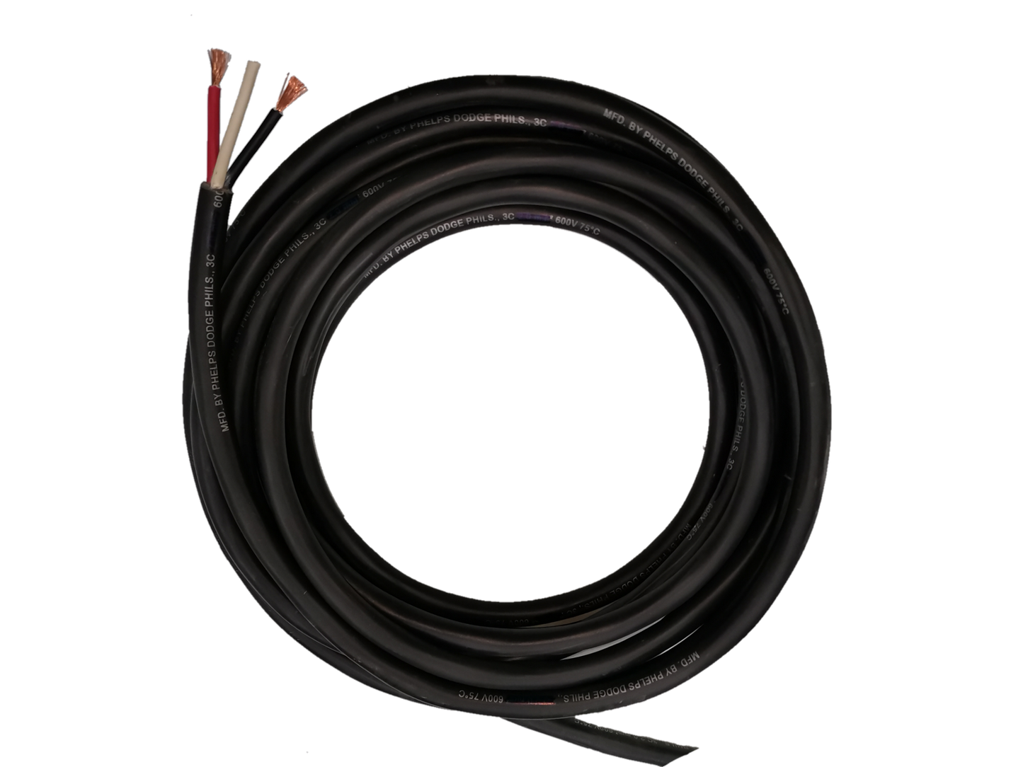 Phelps Dodge 3 core 5.5mm royal cord coiled electrical wire with exposed copper ends