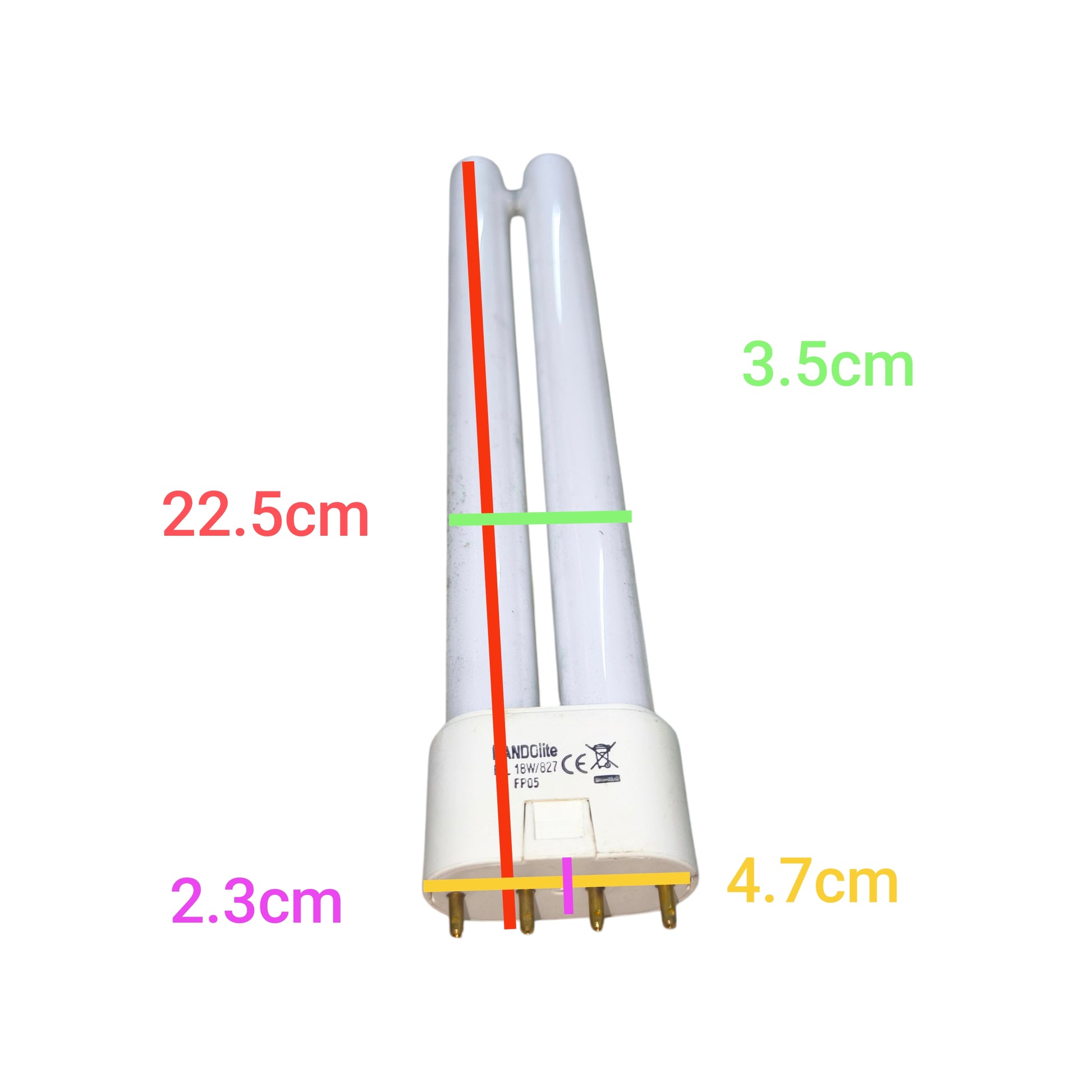 Kandolite 18W PLL Warm White 2700K compact fluorescent bulb with detailed dimensions