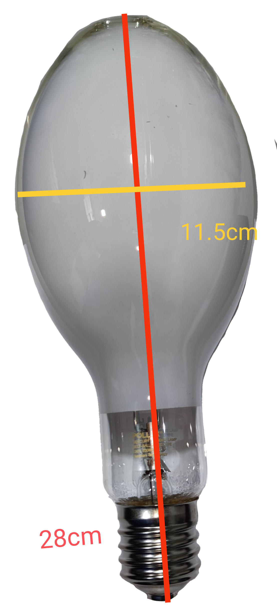 Pollux Mercury Lamp 500W E40 220V white oval glass bulb with E40 screw base 28cm long 11 and a half cm wide