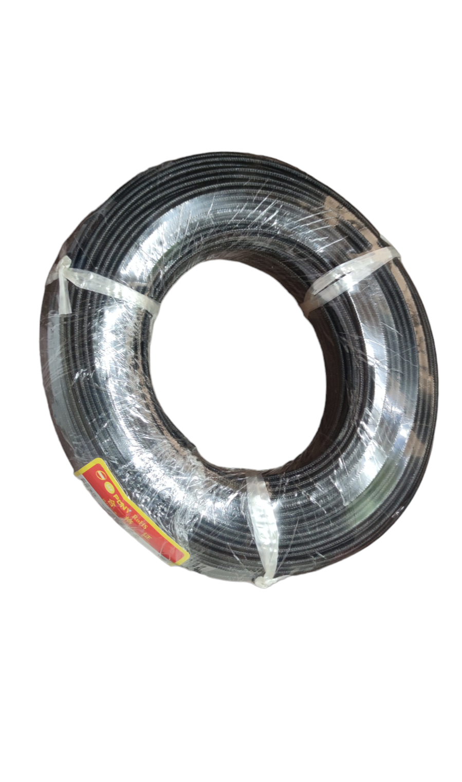 Grippes Flame Retardant Wire 300 Degrees High black insulated coil wrapped in plastic packaging