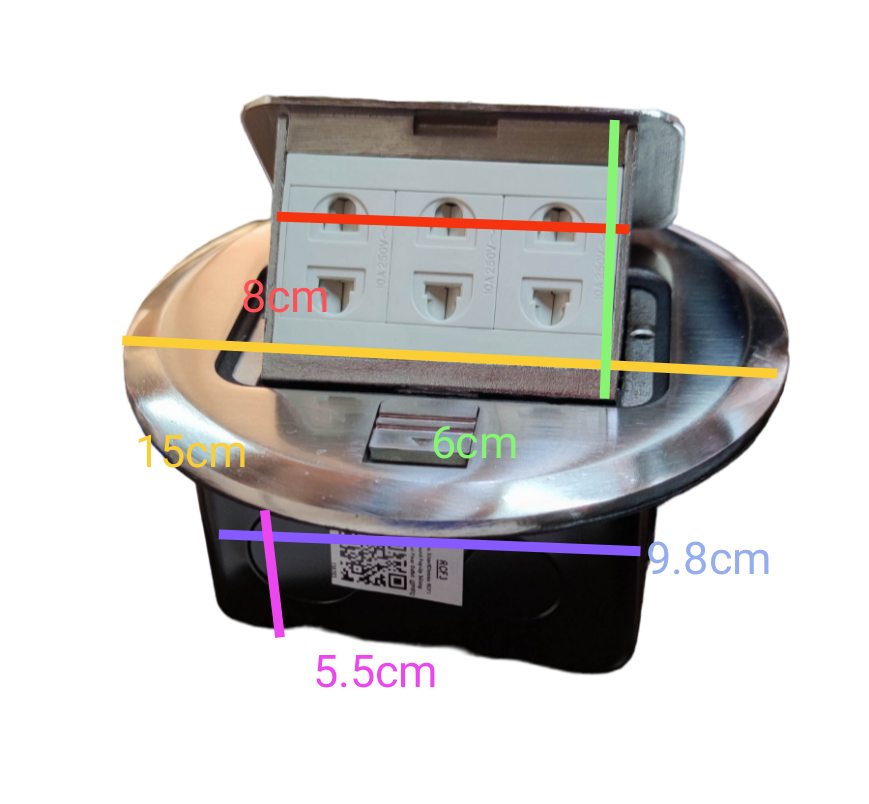 Royu Pop-Up 3 Gang Outlet Universal 10A 250V with metal cover and three universal sockets