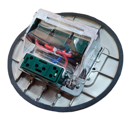 Royu Pop-Up 3 Gang Outlet Universal 10A 250V with exposed wiring and metal casing for power points and switches