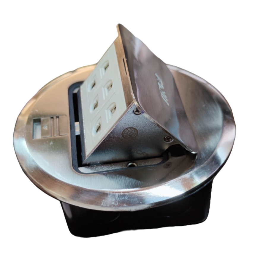 Royu Pop-Up 3 Gang Outlet Universal 10A 250V stainless steel recessed power point with three sockets