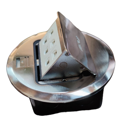 Royu Pop-Up 3 Gang Outlet Universal 10A 250V stainless steel recessed power point with three sockets