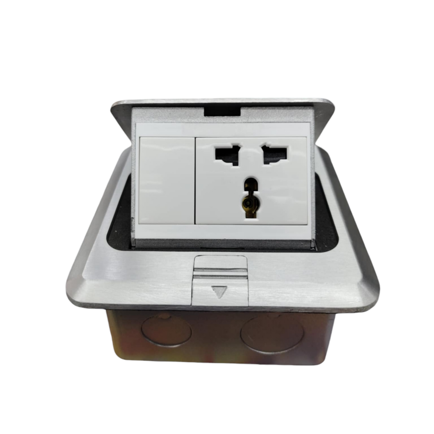 T&J Pop-up Universal with Ground Outlet 16A 220V power point and switch in silver finish