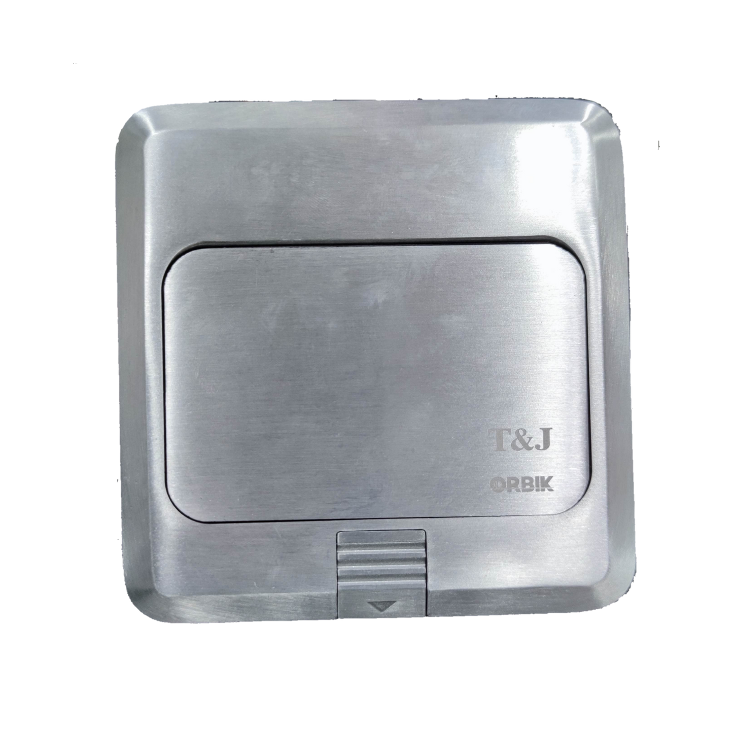 T&J Pop-up USB 5V 2.1A x 3 with Metal Utility Box power outlet in brushed metal finish