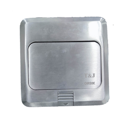T&J Pop-up USB 5V 2.1A x 3 with Metal Utility Box power outlet in brushed metal finish