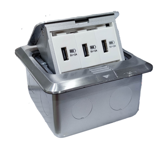 T&J Pop-up USB 5V 2.1A x 3 with Metal Utility Box for convenient power and charging
