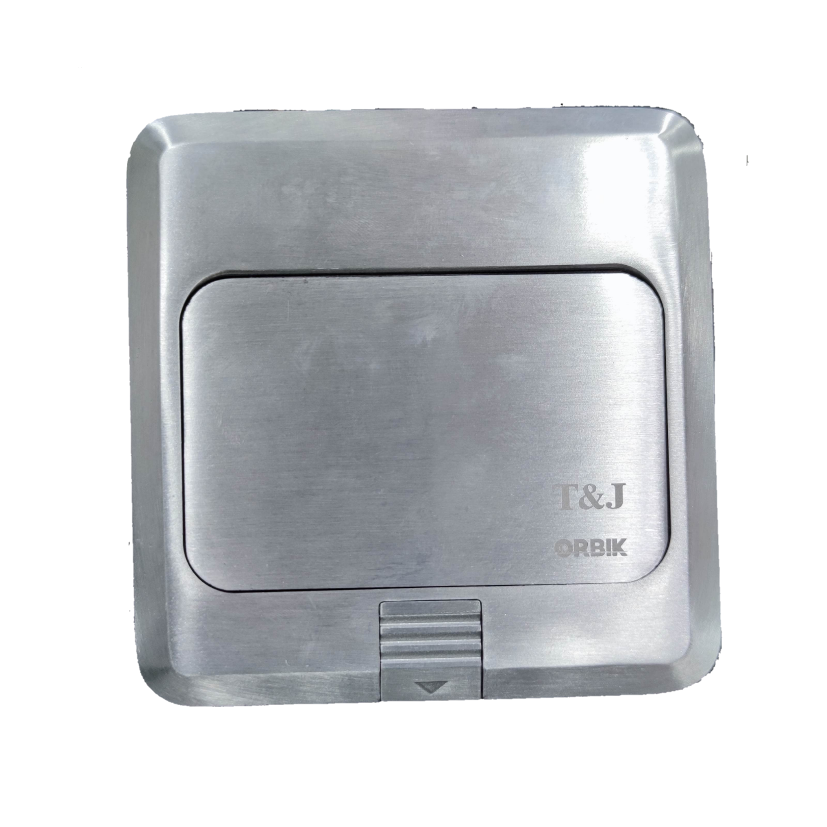 T&J Pop up Voice and USB Charging Outlet with sleek stainless steel cover closed