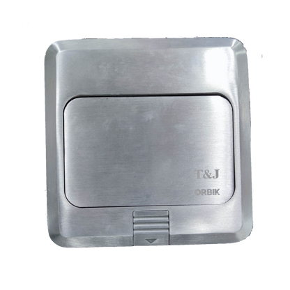 T&J Pop up Voice and USB Charging Outlet with sleek stainless steel cover closed
