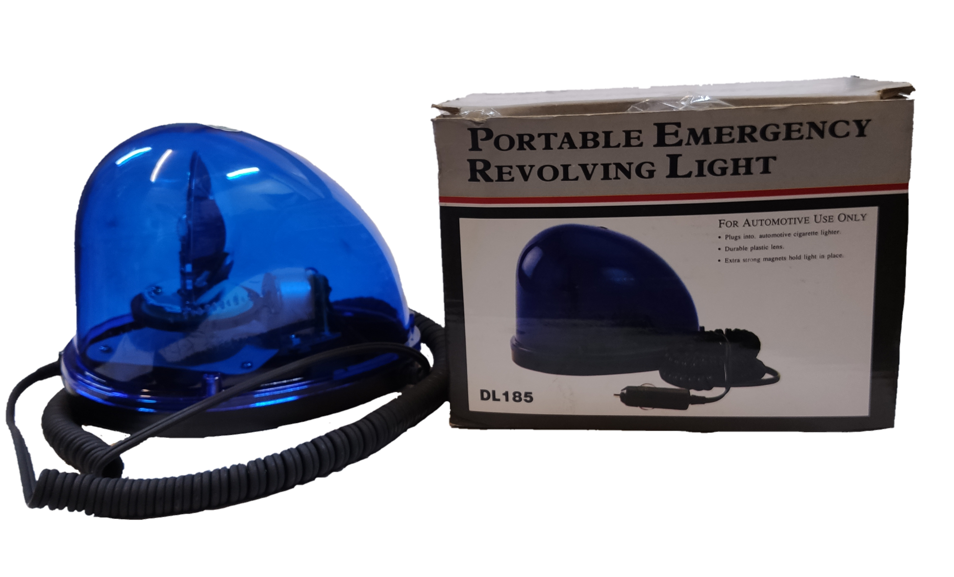 Portable emergency blue revolving warning light with a 24VDC power supply for safety applications