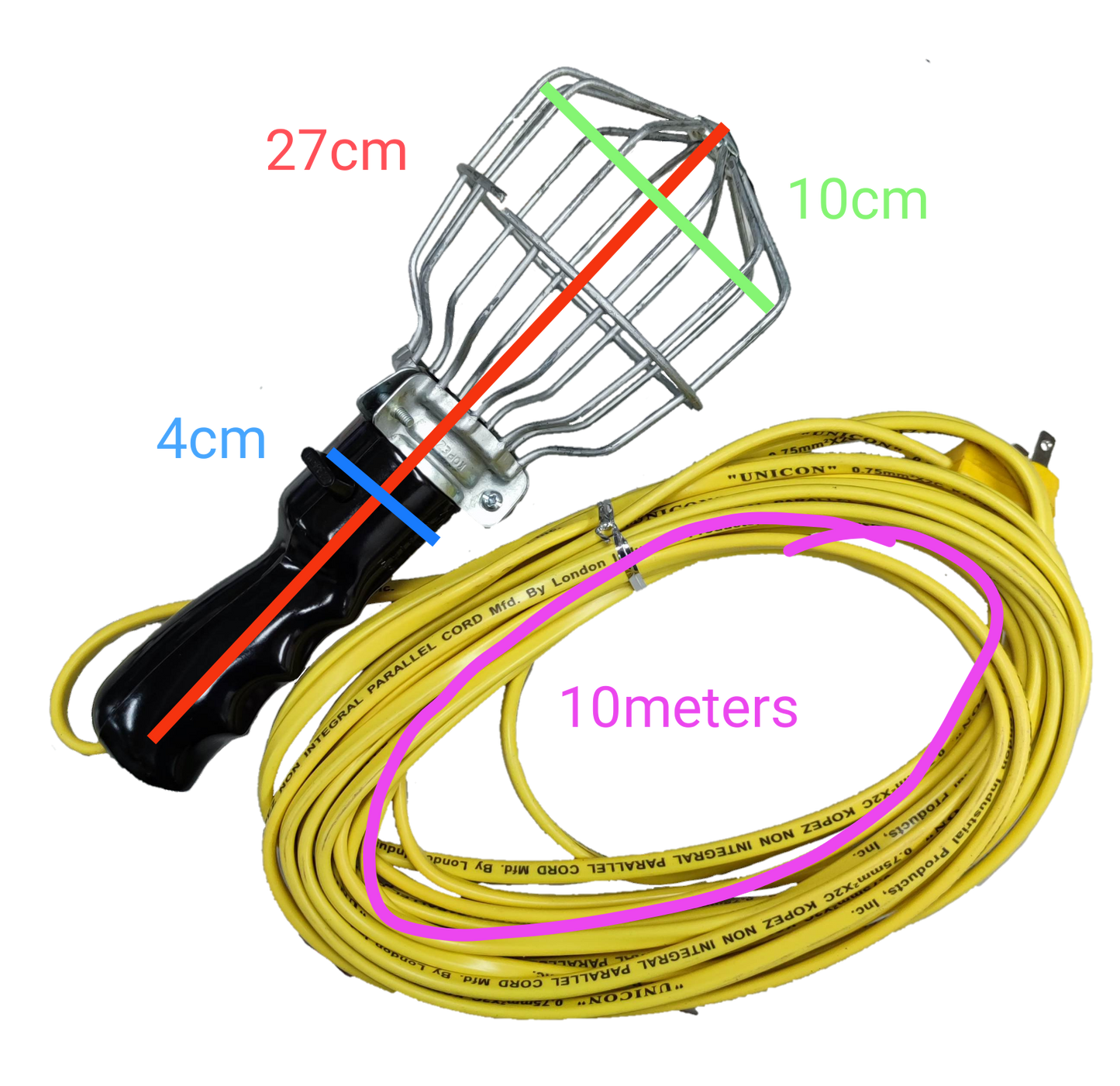 Kopez portable trouble light E27 socket with protective metal cage and 10 meter yellow power cord