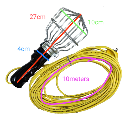 Kopez portable trouble light E27 socket with protective metal cage and 10 meter yellow power cord