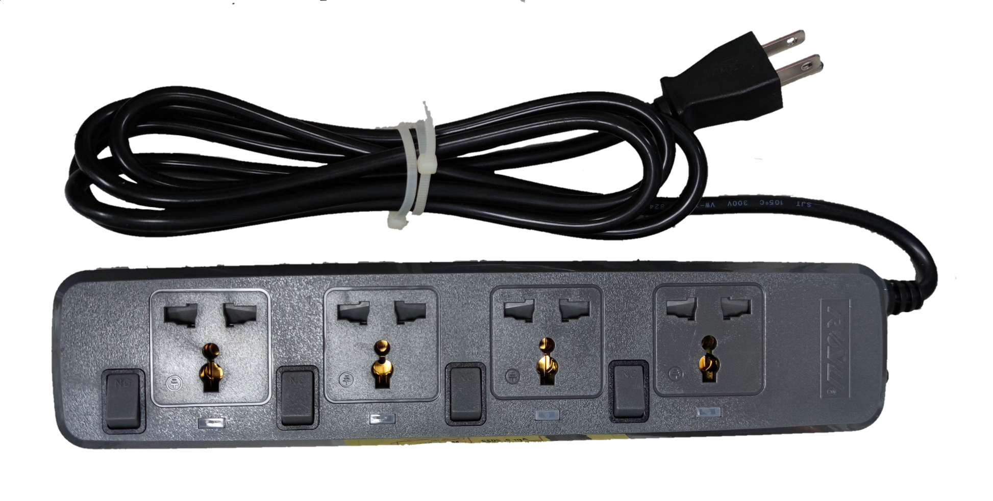 Royu power strip with 4 outlets with individual switch and black extension cord for home and office