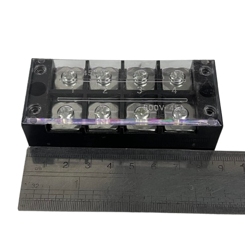 Grippes 45A 4 Pairs Terminal Block 600V with clear plastic cover black base four screw terminals and ruler