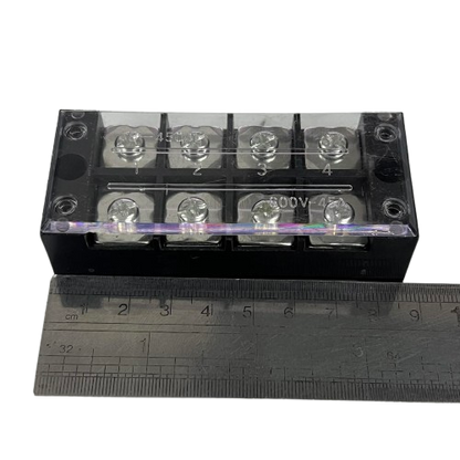 Grippes 45A 4 Pairs Terminal Block 600V with clear plastic cover black base four screw terminals and ruler