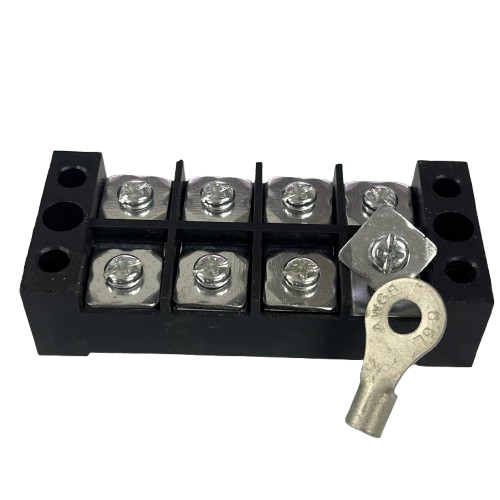 Grippes 45A 4 Pairs Terminal Block 600V black plastic barrier strip with four screw terminals and lug
