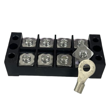 Grippes 45A 4 Pairs Terminal Block 600V black plastic barrier strip with four screw terminals and lug