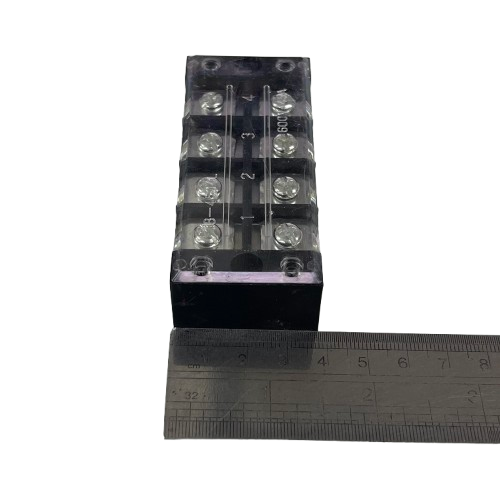 Grippes 45A 4 Pairs Terminal Block 600V clear plastic top black base with eight screw terminals for electrical circuits