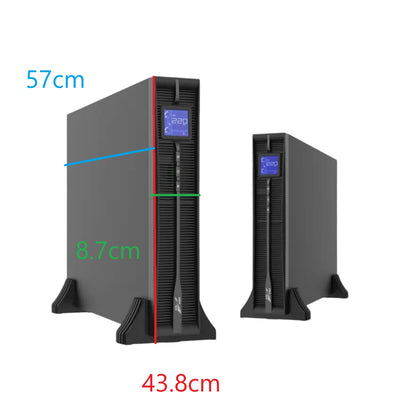KEHUA TECH 2000VA UPS True On-Line 120-295V Output black tower UPS pair with front LCD display and size markings
